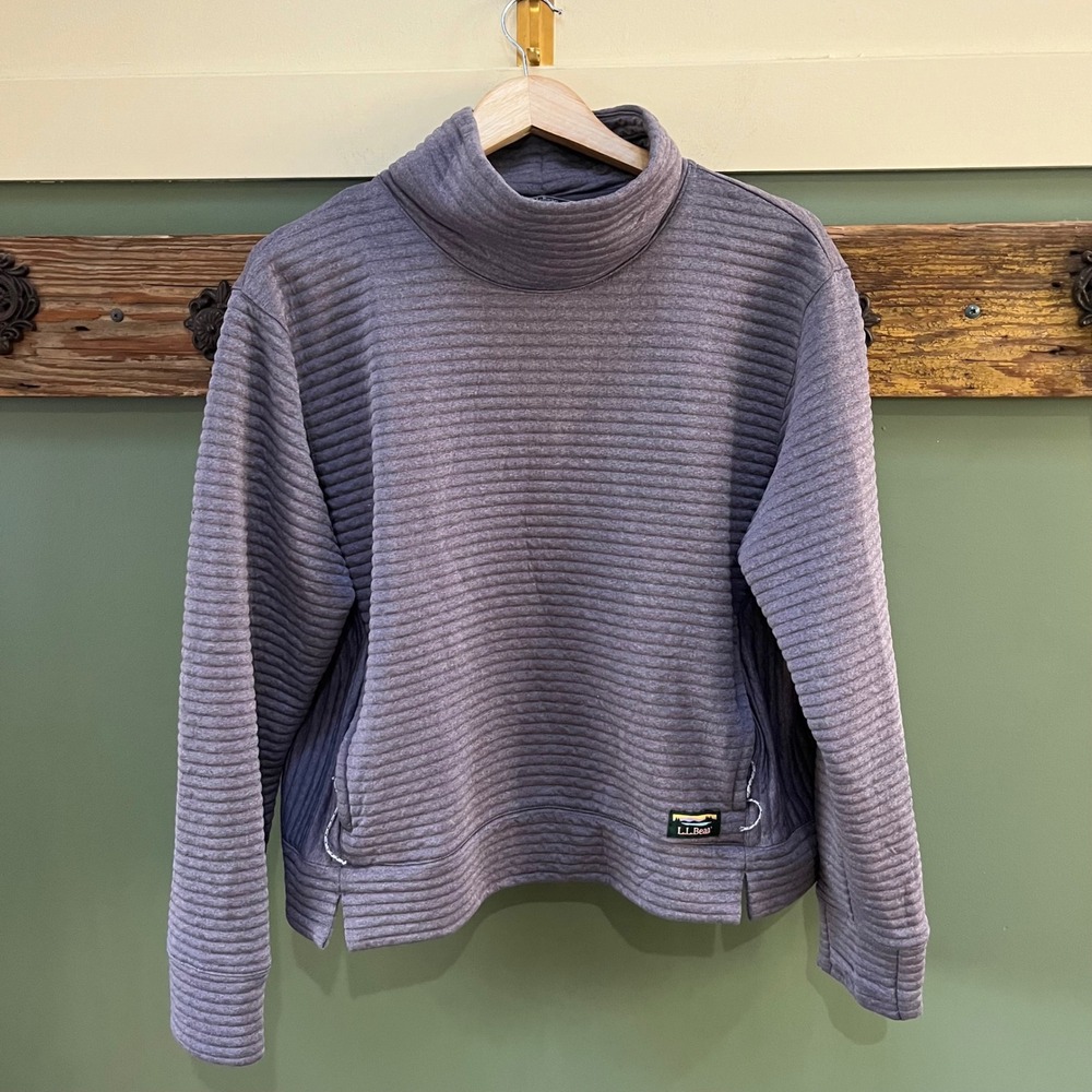 LL Bean Quilted Funnel Neck Sweatshirt Pullover Heather Blue Gray XL 519210